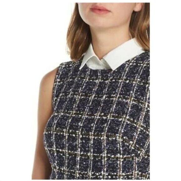 🔆 ELIZA J 🔆 Boucle Tweed Detachable Shirt Collar Dress - [size 2, Blue] - Picture 3 of 12
